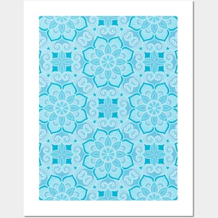 Ornamental floral mandala blue #2 Posters and Art